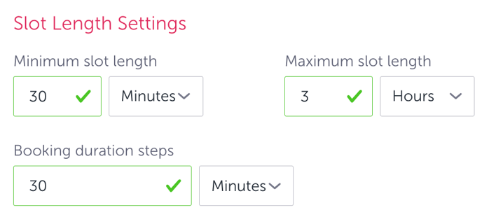 Custom length slot settingss